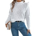 thumbnail image 3 of Womens Sweaters Sweater for Women Crewneck Ruffle Long Sleeve Solid Color Loose Pullover Top Winter 2025 White S, 3 of 9