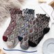 thumbnail image 3 of Calcetines de mujer de primavera y otoño hasta la mitad de la pantorrilla, calcetines de mujer con orejas de madera rizadas, calcetines de algodón sueltos, estilo étnico retro con diamantes, 3 of 5