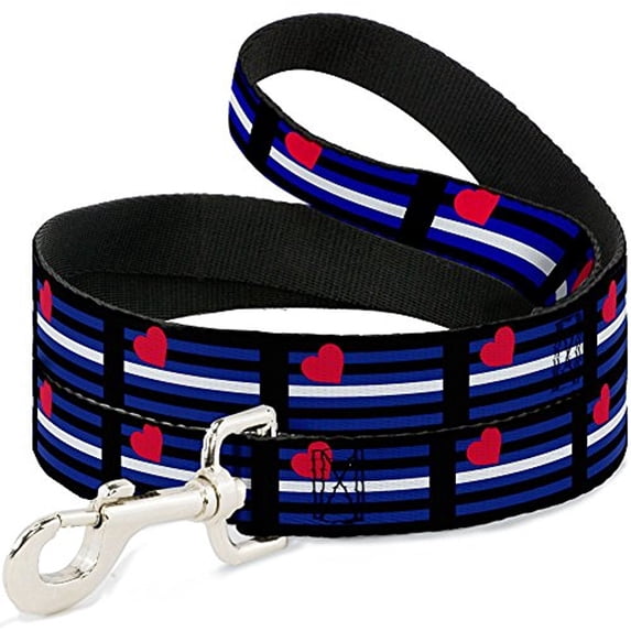 buckle-down dl-w30694 flag leather black blue red white dog leash