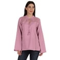 thumbnail image 1 of Moomaya Tunique Col Mandarin pour Femmes Manches Longues Été Coton Uni, 1 of 7