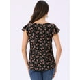 thumbnail image 4 of DARING DIVA Square Neck Ruffle Sleeve Chiffon Blouses  S Rose Pink Black, 4 of 6