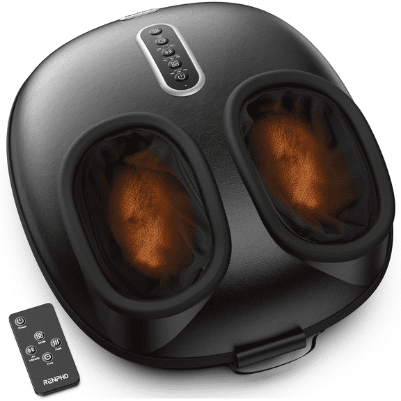 RENPHO 2026 Upgraded Foot Massager with Heat, FSA Eligible Shiatsu Foot Massager for Plantar Fasciitis, Deep-Kneading Feet Massager, Mens Size 12, Black