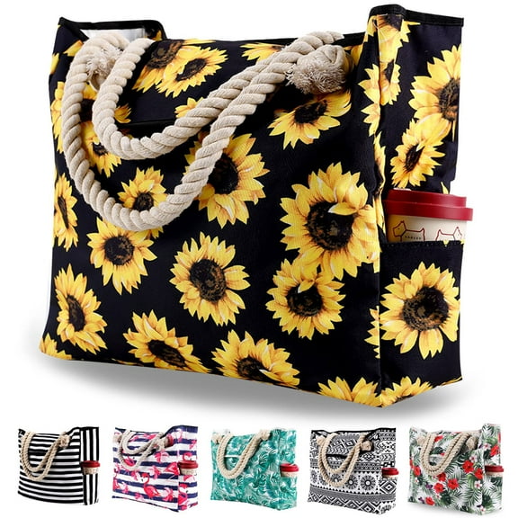 AOUNQ Large Beach Bags for Women Waterproof Tote Bag with Zipper Carry on Bag for Vacation Travel,Sunflower