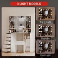 thumbnail image 3 of TROPOW Corner Vanity Desk with Mirror and Lights, Makeup Table Set with Lighted Mirror, 3 Adjustable Lighting Colors, Cushioned Stool, 5 Drawers and Storage Shelves,White, 3 of 6