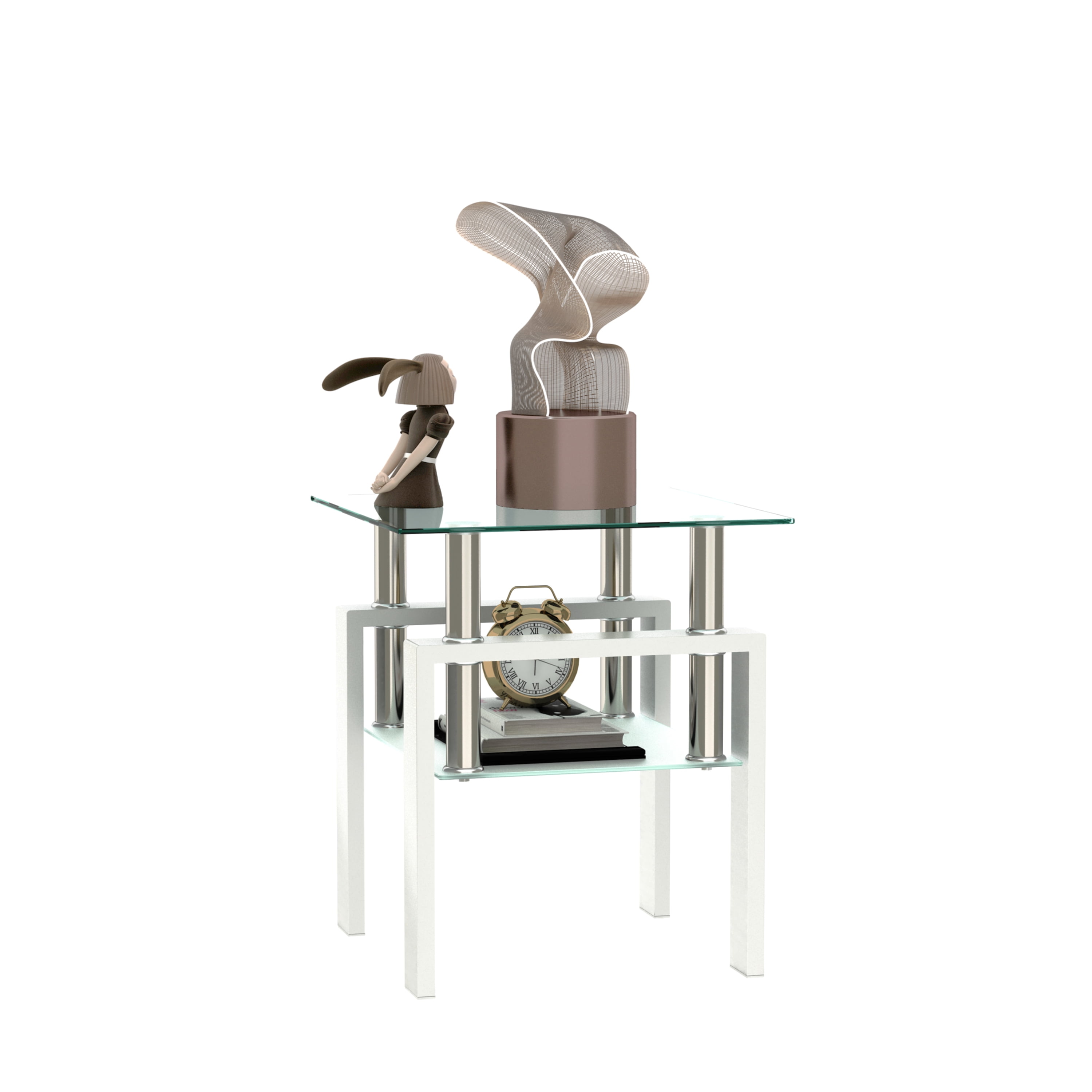 MAYEERTY Modern Square Tempered Glass Coffee Table – Transparent & Black End Table for Living Room