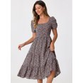 thumbnail image 2 of DARING DIVA Women's Floral Puff Short Sleeves Midi Dresses S Black, 2 of 6