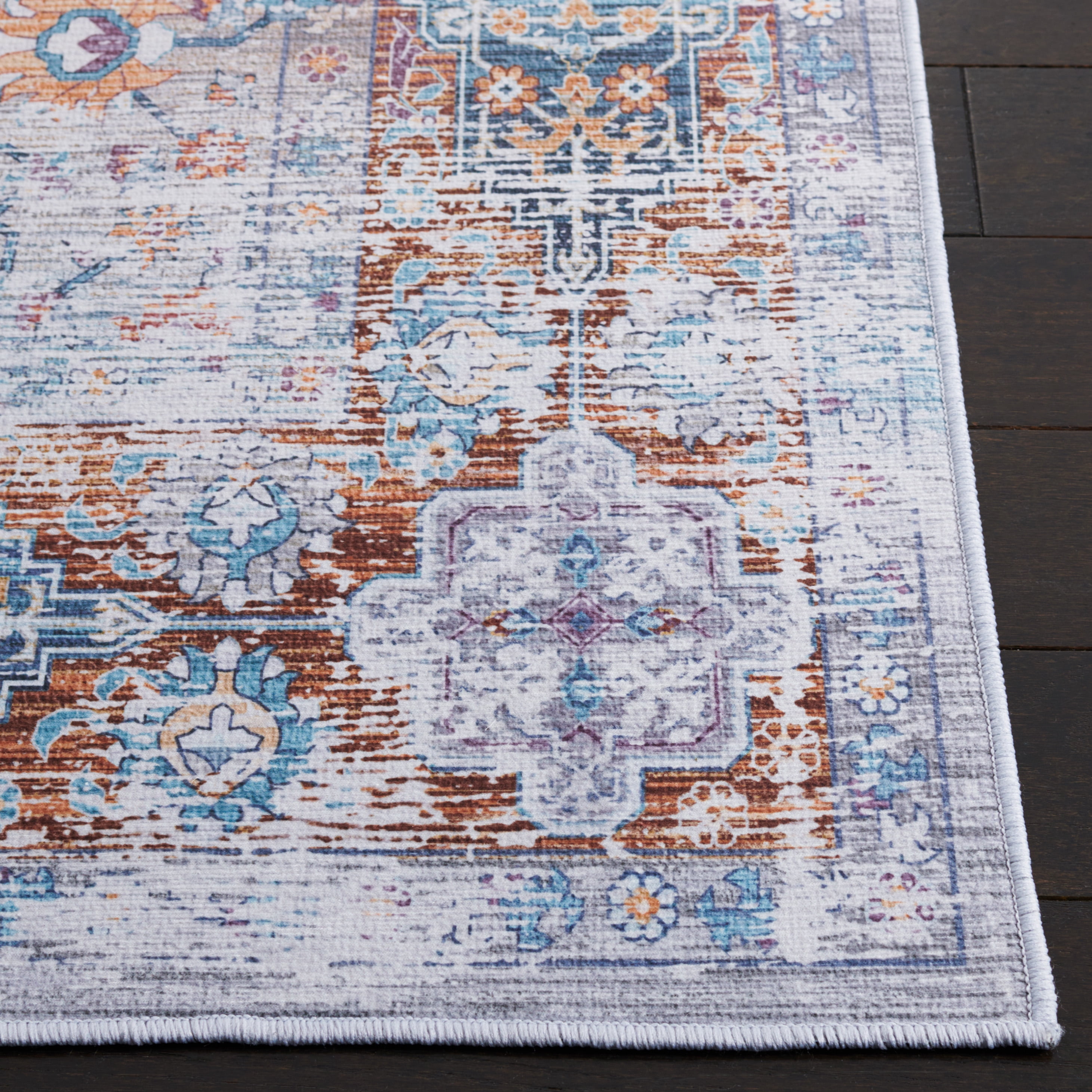 SAFAVIEH Tucson Ellison Traditional Machine Washable Area Rug, 6' x 6' Square, Beige/Rust