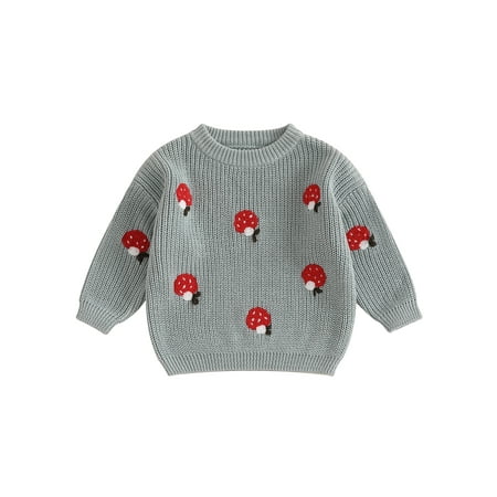 

Baby Sweetie Toddler Baby Girl Boy Sweater Oversized Mushroom Embroidery Knitted Long Sleeves Pullover Fall Winter Clothes