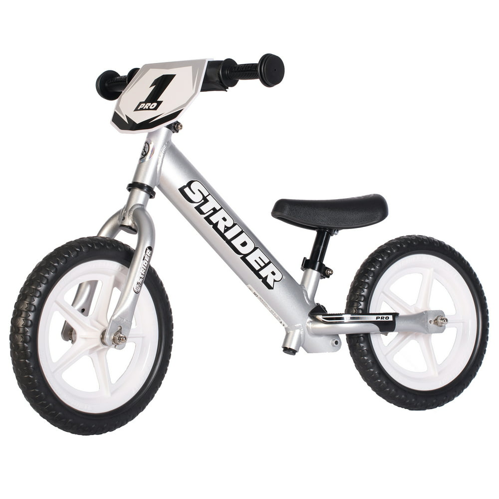 Strider 12 Pro Balance Bike, Ages 18 Months to 5 Years Silver