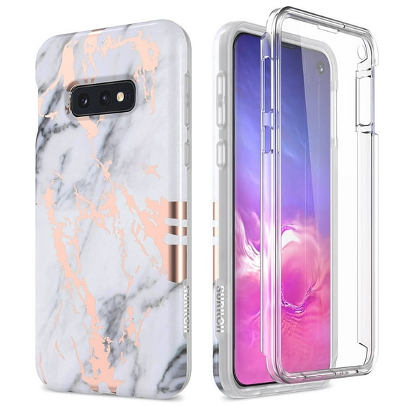 SURITCH Case for Samsung Galaxy S10E, Built in Screen Protector Support Wireless Charging Rugged Back Cover Hybrid Bumper 360 Protective Case Matte Shockproof for S10e Case 5.8",Gold Marble