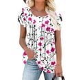 thumbnail image 2 of Charella Floral Printed Tops for Women Square Neck Pleated Petal Short Sleeve Shirts Casual Loose Flowy Clothes (S, White), 2 of 5