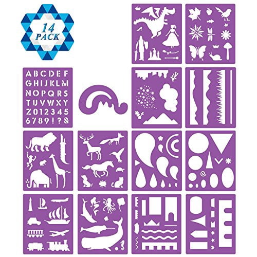 SOTOGO 14 Pcs Plastic Painting Stencils Set Craft Educational Toys for