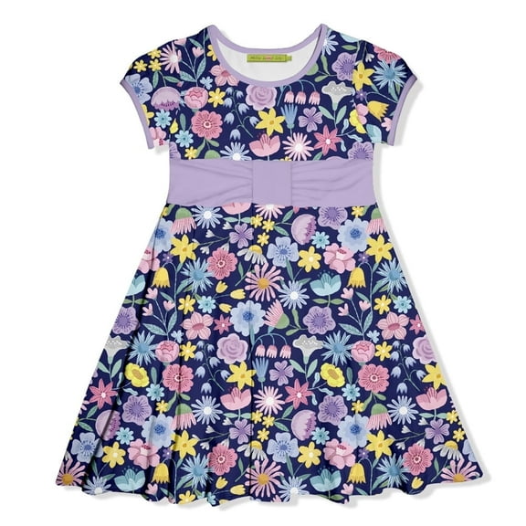 Millie Loves Lily Female Navy Angel Floral Bow-Waist Cap-Sleeve Dress Jersey Knit, Size 4
