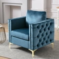 thumbnail image 3 of Modern Upholstered Accent Armchair Tufted Button Club Chair with Metal Legs, Living Room Single Sofa Chair Velvet Lounge Armchair with Nailhead Trim, Teal, 3 of 8