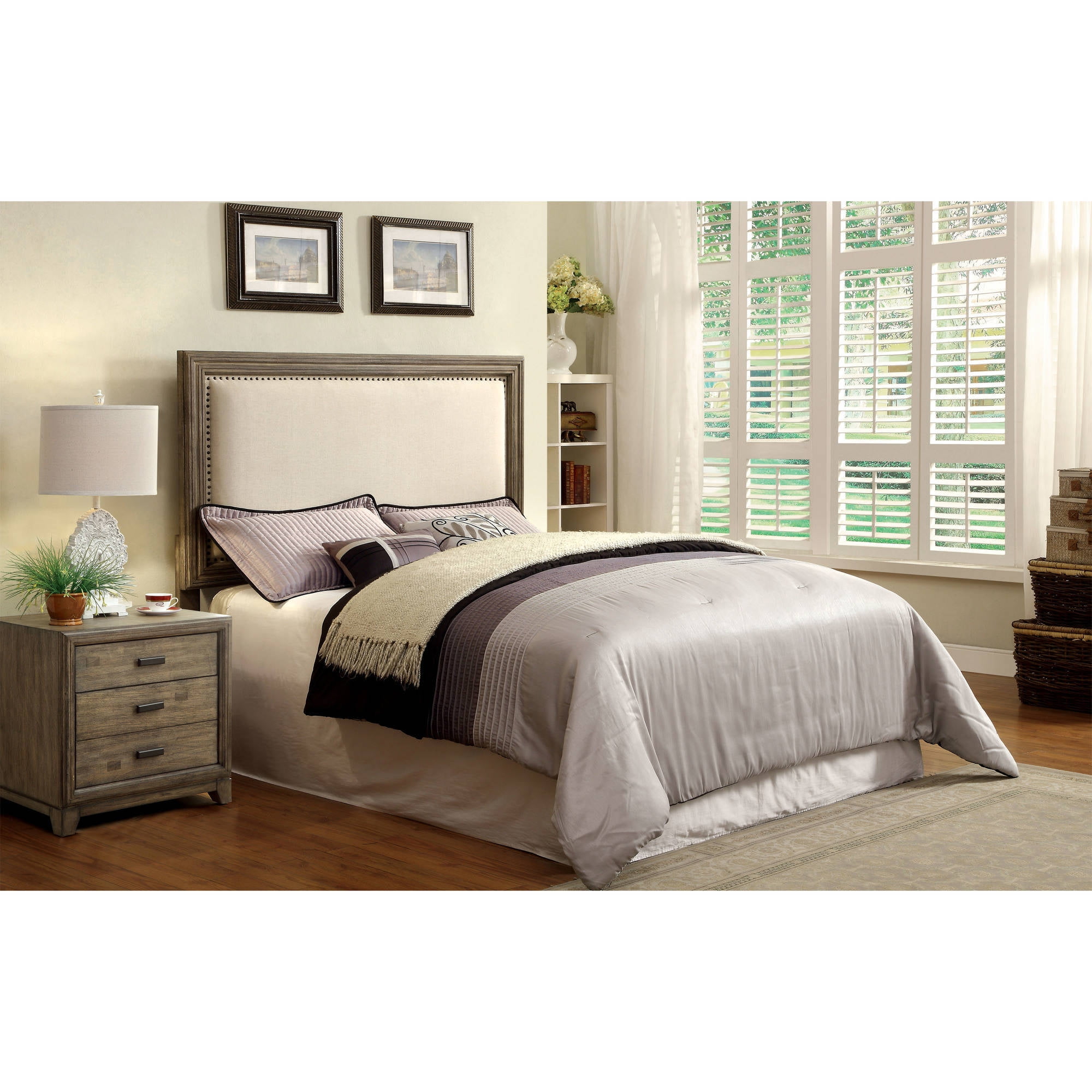 Furniture of America Traline Wood Panel Bed, Queen, Natural Ash and Ivory