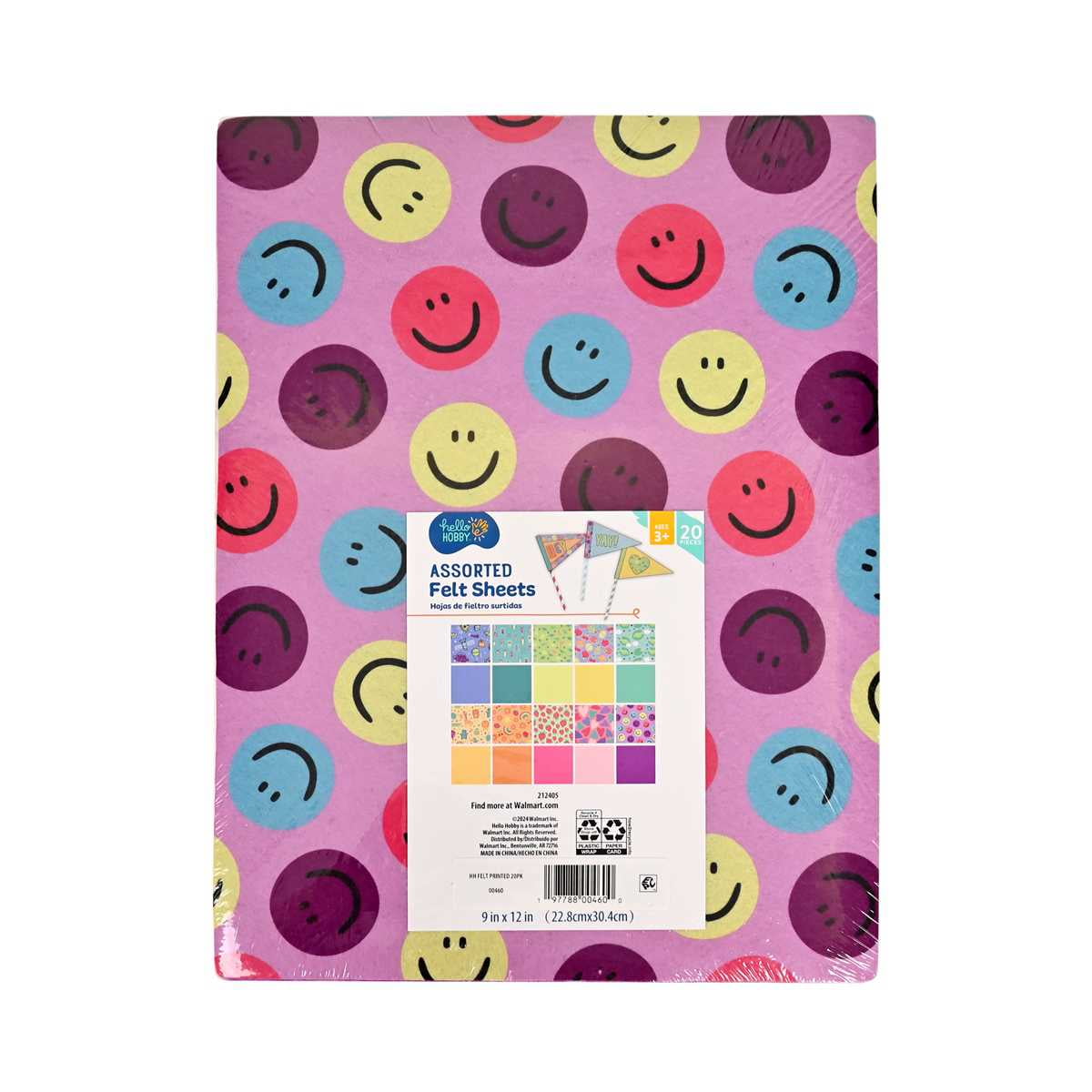 (3 pack) Hello Hobby 9" x 12" Multicolor Printed Felt Sewing & Craft Fabric, 20 Pack
