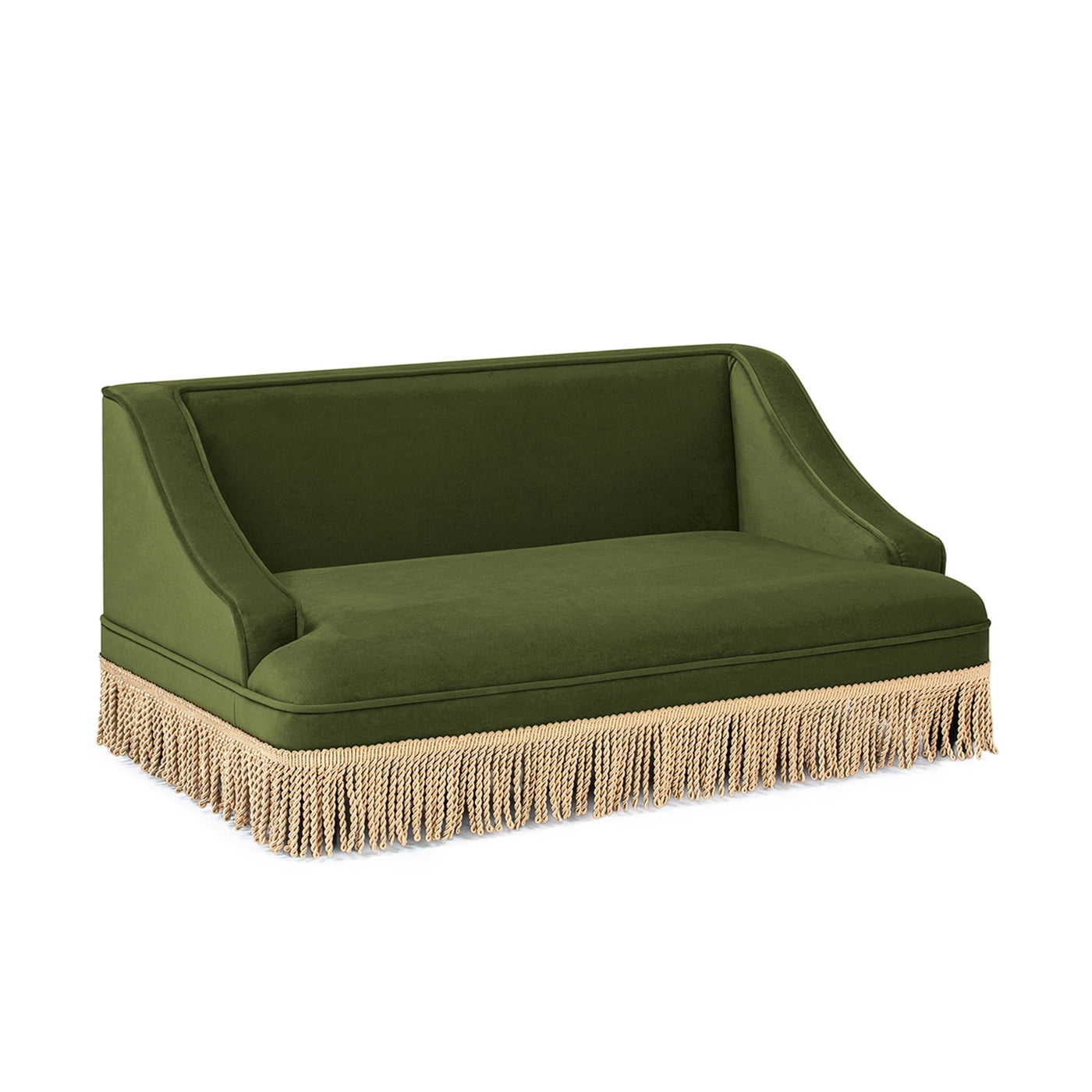 33" Medium Princess Pet Bed Sofa with Fringe Skirt, Olive Green Performance Velvet