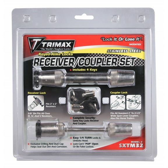 Trimax SXTM32 100% Stainless Steel (SXT3) 5/8" Receiver Lock & (SXTC2) 2.5" Span Coupler