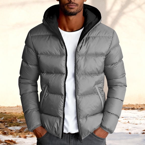 Trikvn Men's Winter Puffer Jacket Hooded Warm Quilted Coat Full Zip Thicken Insulated Outerwear Water Resistant Windproof Parka with Pockets for Cold Weather