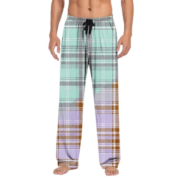 Plaid Sleep Lounge Pants for Men Wide Leg Casual Drawstring Pants Pajamas Sleepwear Loose Pj Bottoms with Pockets Mint Green, XL