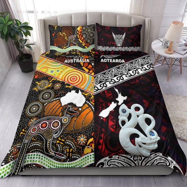 Nueva Zelanda Maorí Aotearoa y Australia Aborigen Ropa de Cama Conjunto Rojo