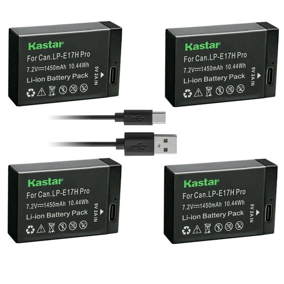 Kastar 4-Pack LP-E17H Pro Battery W/ Type-C Cable Compatible with Canon EOS M6 Mark II, EOS 77D, EOS 200D, EOS 250D, EOS R8, R50 Mirrorless Camera, Saramonic VmicLink5 HiFi Wireless Microphone Systems