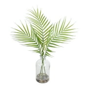 18-inch Artificial Palm Leaf Greenery Plant in Glass Vase, Green, for Indoor Use, by Mainstays