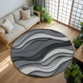 thumbnail image 3 of 7Ft Round Rug, Black Grey Ombre Non-Skid Rubber Backing Large Area Rugs - Living Room Bedroom Home Office, Modern Abstract Moire Art Geometric Indoor Floor Mat Carpets Washable Rug, 3 of 9