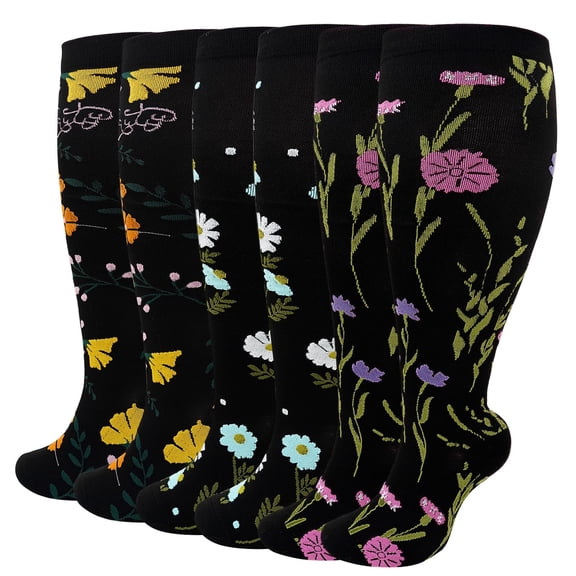 Compression Socks for Women Wide Calf, LOFIR 3 Pack Plus Size Knee High 20-30 mmHg Support Stockings, Nylon Socks for Elderly Recovery Relief Sports 3XL