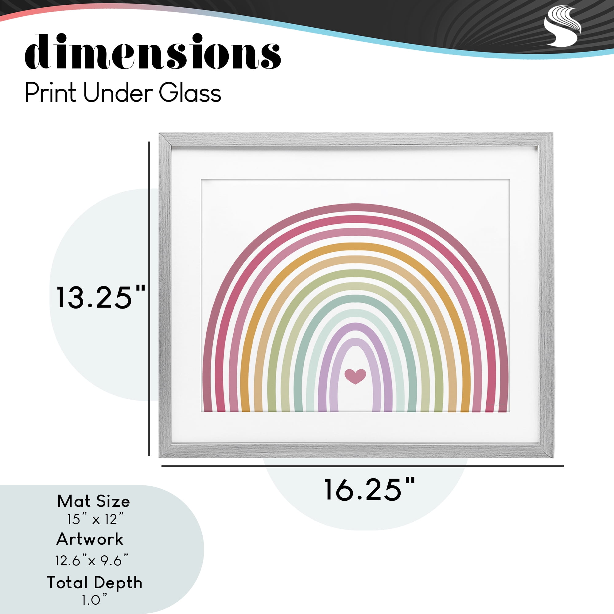 Stupell Industries Rainbow Love & Heart Gray Framed Print Under Glass, design by Susan Ball