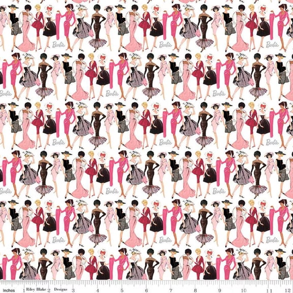 Barbie Vintage Fashion White Cotton Fabric
