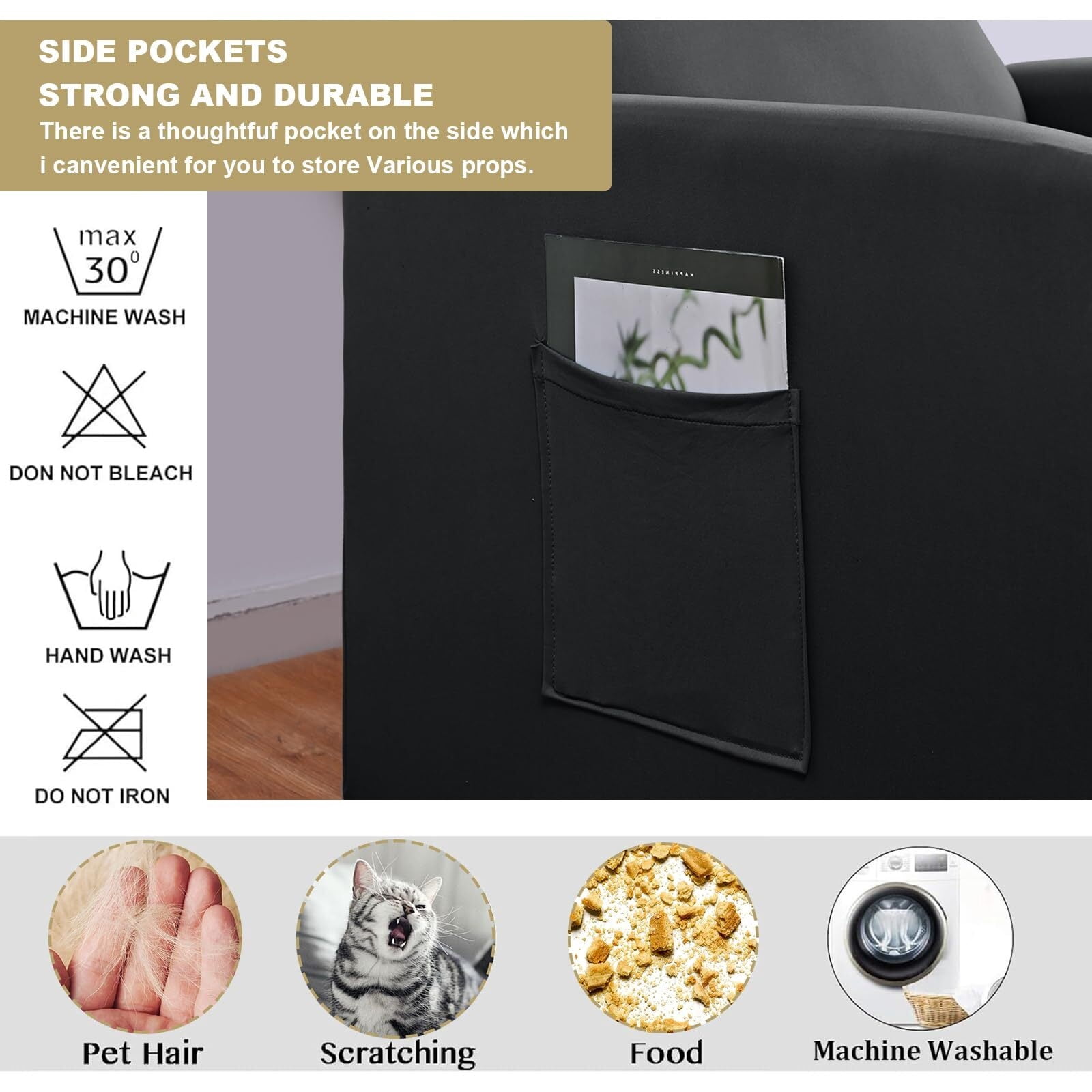 LKJYER Recliner Chair Covers 4 Pieces Waterproof Small Recliner Sofa Slipcover Stretch Recliner Slipcover for Lazyboy Recliner Chair with Storage Pocket Furniture Protector for Living Room