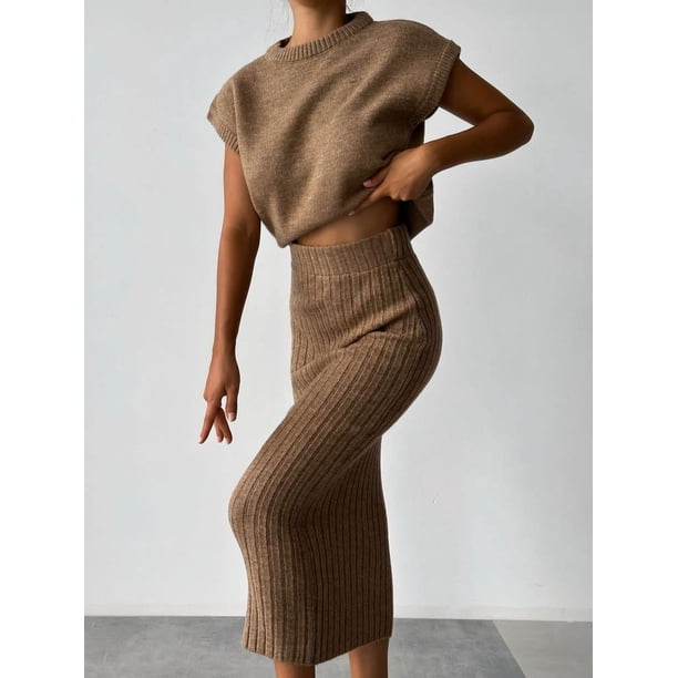 Suéter popular para mujer, traje sin mangas, jersey, top, vestido ajustado