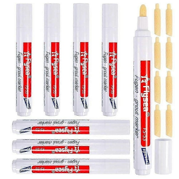 8Pcs White Grout Pen Grout Reviver Pen Grout Restore Marker with 8Pcs Replacement Nib Tips for Tile Grout Wall Floor