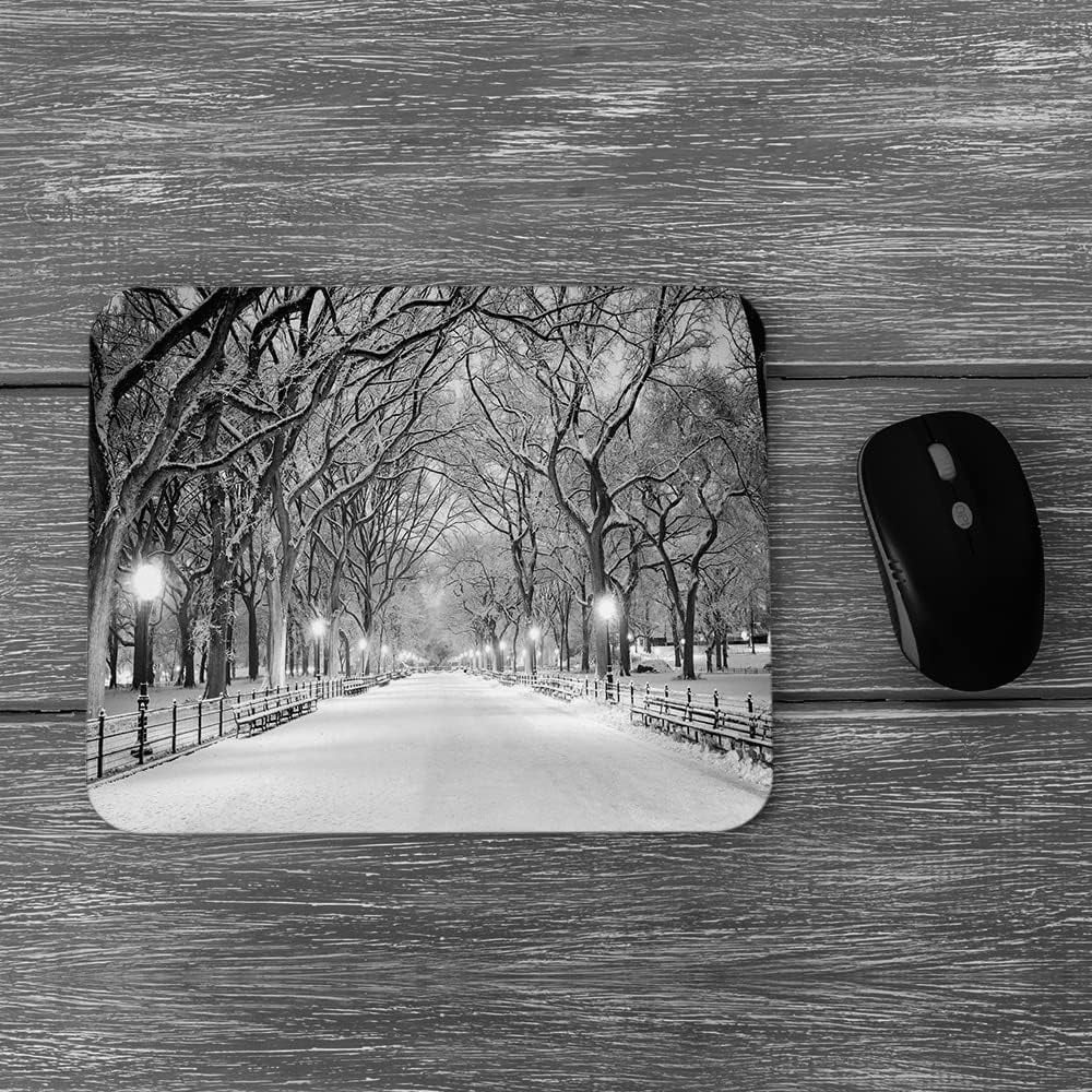 Snowstorm Non-Slip Rubber Base Mousepad Trees Street Lamps Park Snowfall Portable Office Wireless Mouse Pad for Laptop