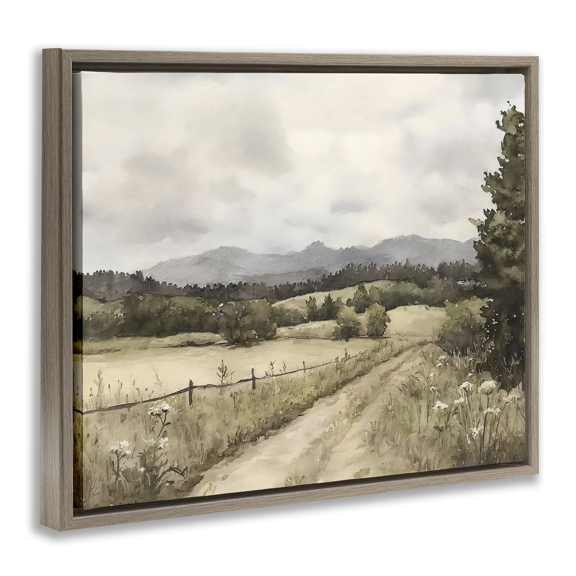 Stupell Industries Muted Meadow Lane Brown Framed Floater Canvas Wall Art, design by Riley B