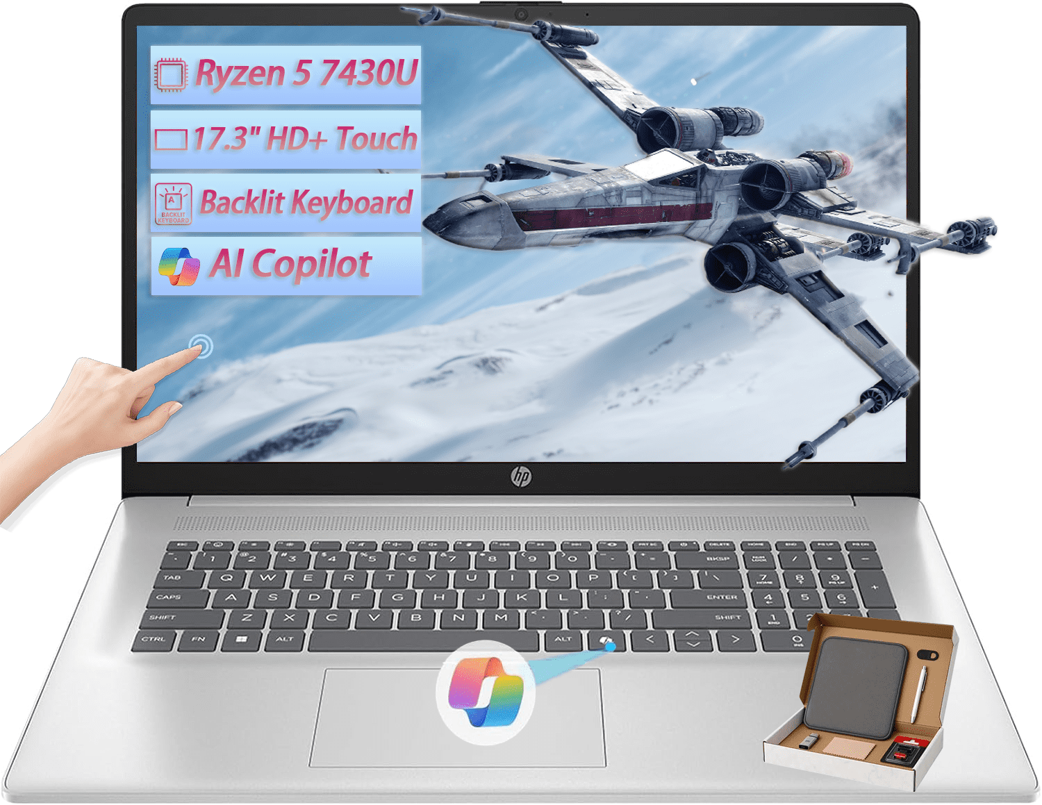 HP 3-in-1 Foldable Handheld Fan, 100 Speeds, 4-20H Runtime, USB