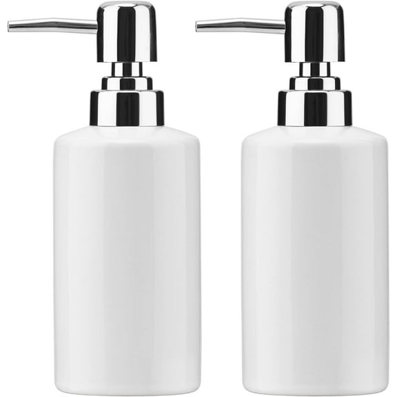 FE Soap Dispenser, 300ml/10oz Ceramic Liquid Soap Pump Dispenser, Refillable Dish Soap Dispenser for Kitchen Bathroom Washroom (White, 2 Pack)