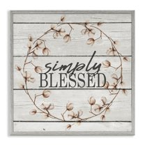Stupell Industries Simply Blessed Rustic Wreath Botanical & Floral Painting Gray Framed Art Print Wall Art, 12 x 12