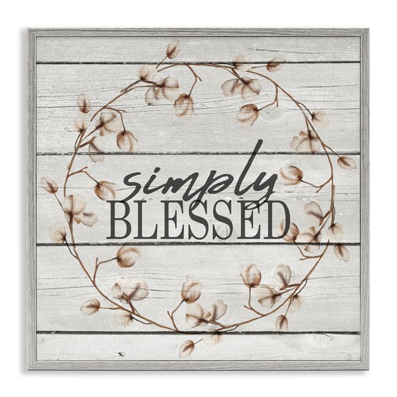 Stupell Industries Simply Blessed Rustic Wreath Botanical & Floral Painting Gray Framed Art Print Wall Art, 12 x 12