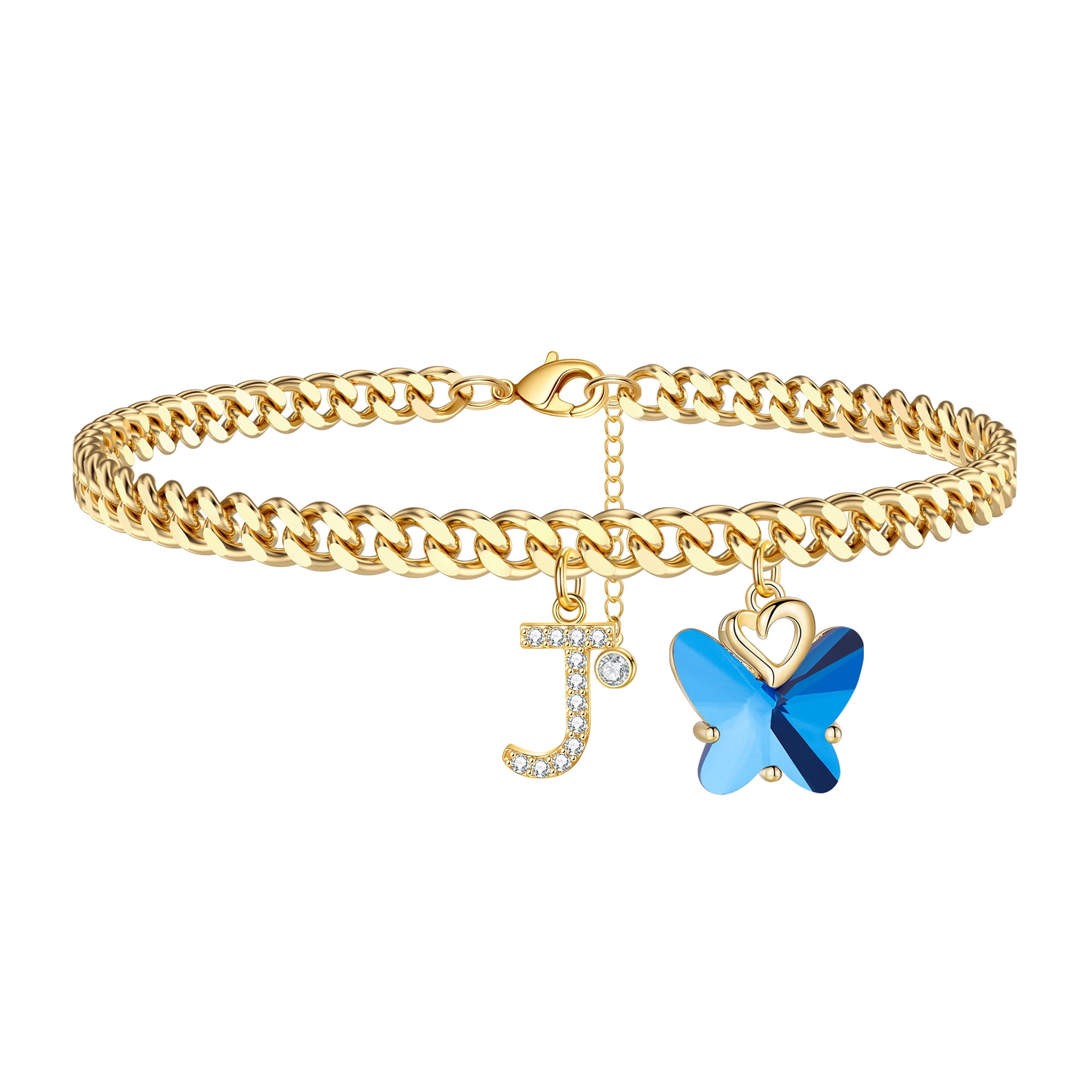 Wowshow 14K Gold Plated Anklet with Initial Heart Pendent Flat Marina Letter Anklet for Women Girls A-Z 