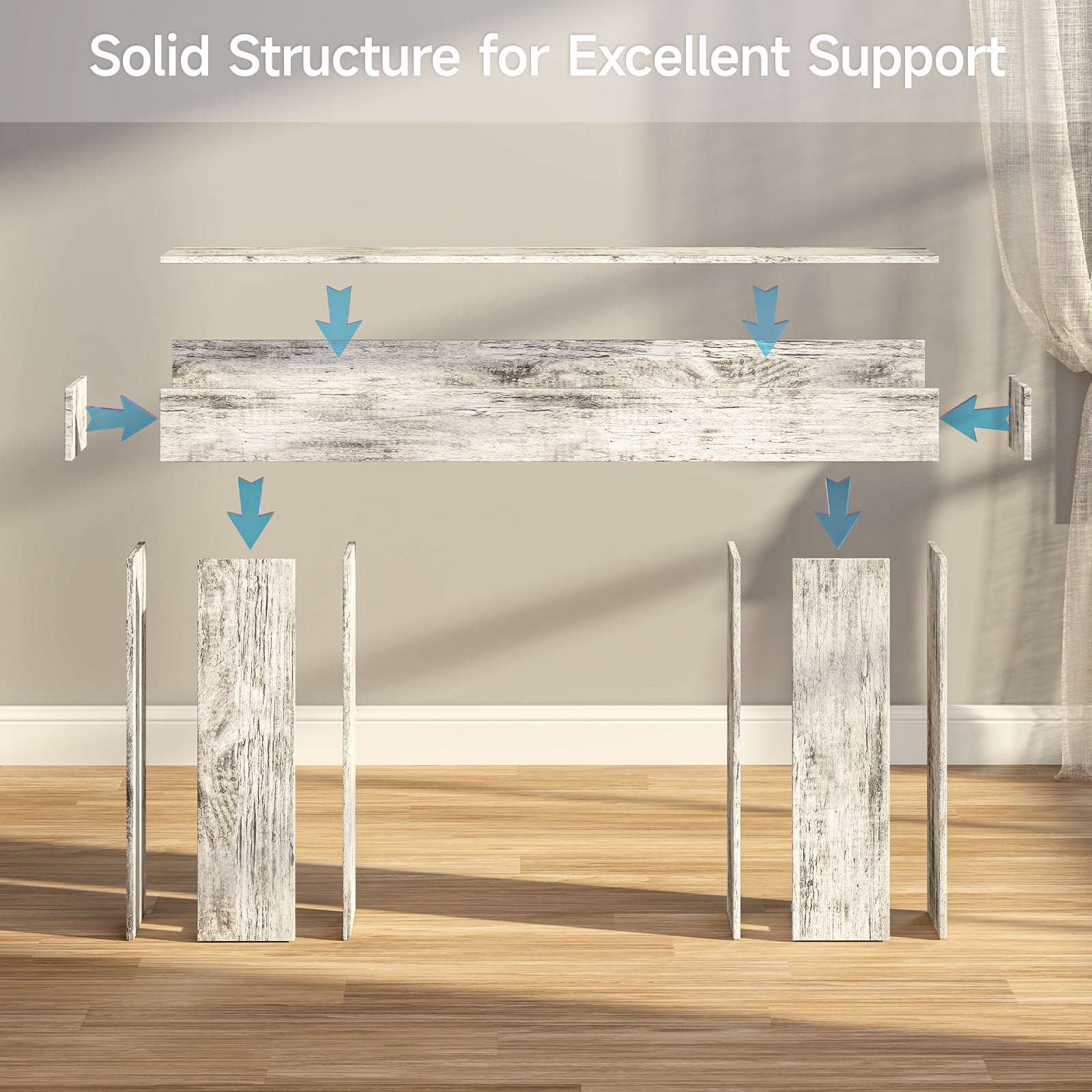 Doubleslee 63 Inch Long Entryway Table, Farmhouse Wood ConsoleTable Behind Couch, Industrial Hallway Accent Table for Living Room（Farmhouse White)