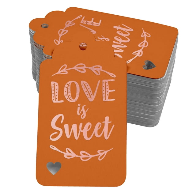 Inkdotpot 100 Pack Real Rose Gold Foil Paper Tags Love Is Sweet Wedding Favor Hang Tag