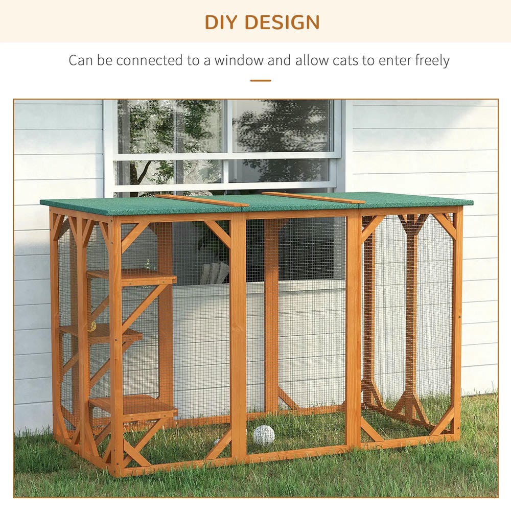 GVN Cat Catio Enclosure, Cat Cage House,Outdoor Cat House, Catio Wooden Feral Cat Shelter, Cat Cage with Platforms, Orange