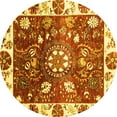 thumbnail image 1 of Ahgly Company Machine Washable Indoor Round Oriental Yellow Traditional Area Rugs, 6' Round, 1 of 4