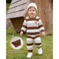 thumbnail image 6 of Toddler Baby Boys Clothes 18 Months Boys Fall Winter Outfits 24 Months Boys Long Sleeve Round Neckline Stripe Sweatshirt Pants 2PCS Clothing Set Brown, 6 of 7