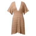 thumbnail image 6 of Swimsuit Coverup for Women Short Sleeve Deep V Neck Smocked Waist Crochet Knit Mini Dress Beach Cover Up Bathing Suit Dress, 6 of 6