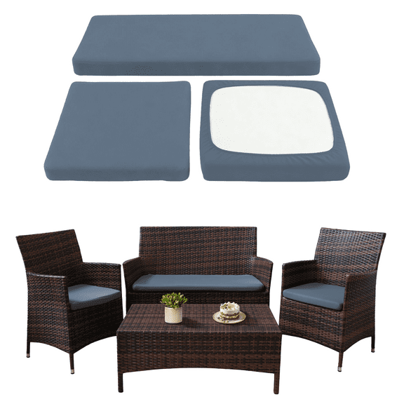 SUKAIKEQA Waterproof 3-Piece Patio Sofa Cushion Cover Set - Replacement Covers for Outdoor Wicker Furniture, Bench & Seat Cushions 40x22x4 inch,22x22x4 inch (Dusty Blue, 3pcs Seat Cushion Cover)