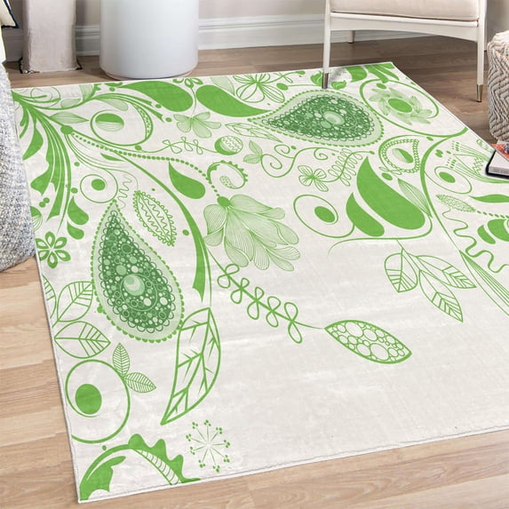 Paisley Decorative Rug, Oriental Motifs with Swirled Branch and Flower Pattern Bohemian Illustration, Quality Carpet for Bedroom Dorm and Living Room, 6 Sizes, Fern Green, by Ambesonne