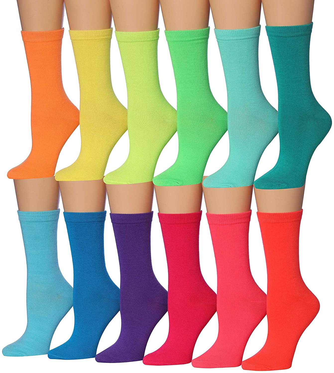 Women's 12-Pairs Lightweight Fun Socks Colored Crew Socks WC90-AB -  